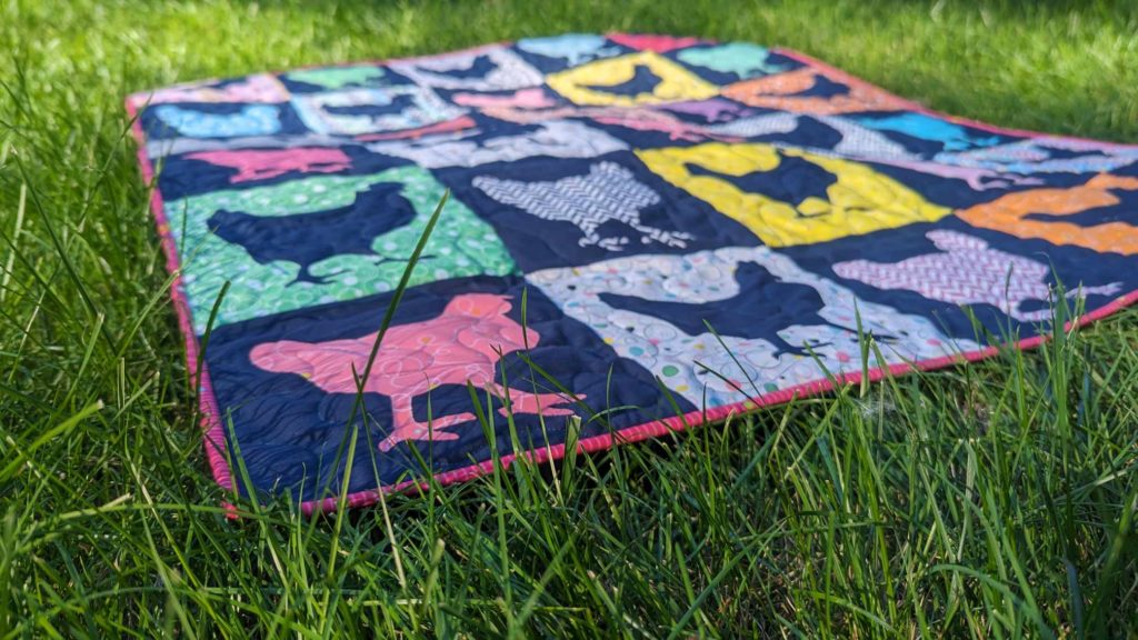 Applique chicken quilt made with Effervescence fabric