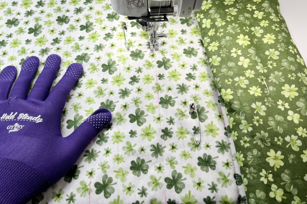 quilting table runner with shamrock fabric by Tara Reed