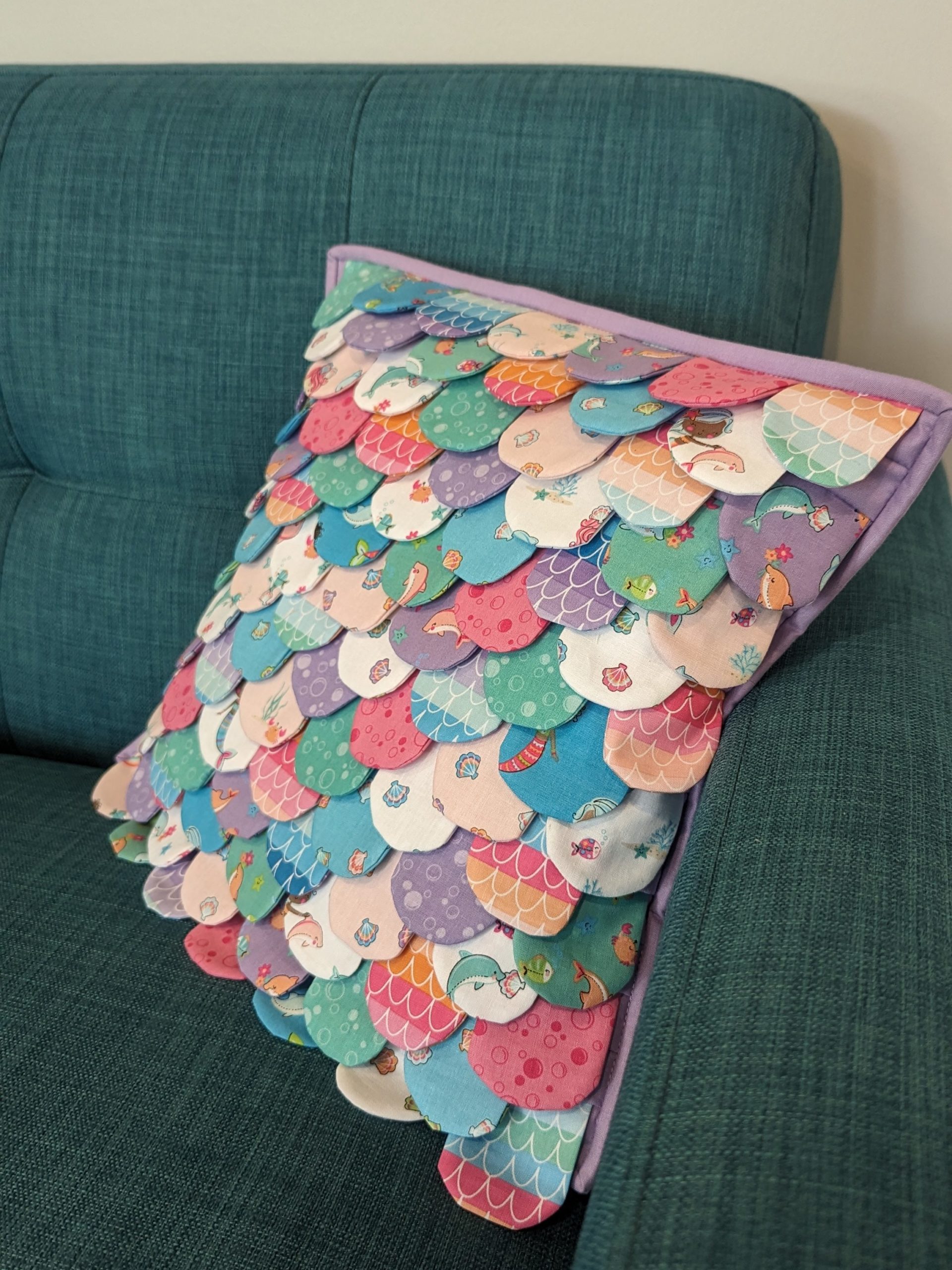 Mermaid pillow with 3-d fabric scales from the Mer-Mazing fabric collection